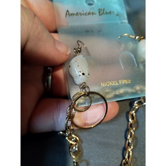 Set of 2 Fashion Jewelry Stones Beads Chains Gold Silver Tone Necklaces Earrings - Picture 2 of 5